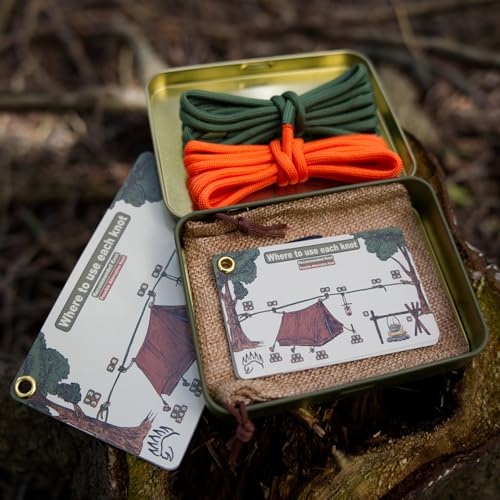 Knot Tying Kit | Camping & Outdoor Knots Edition - by The Bear Essentials Outdoors with Waterproof Knot Cards | for Survival, Camping, Backpacking, Hiking & Scouts - style: Regular + Large Cards Kit