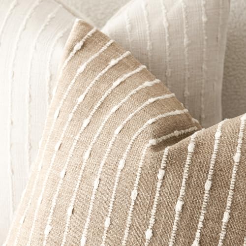 Foindtower Boho Striped Boucle Lumbar Throw Pillow Covers 12x20 Inch Camel - color: Camel, size: 20" x 12" (Pack of 2)