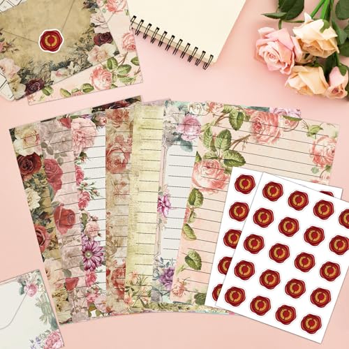 FUNCLASS 160 Pcs Vintage Floral Stationery Set Letter and Envelopes - color: Vintage Floral
