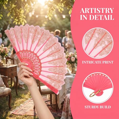Chinese Style Folding Fan For Weddings And Festivals Foldable Fan Portable Decoration Festival Performance Stage Props Decoration (pink) - color: Pink
