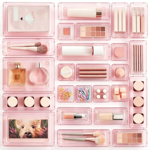 Vtopmart 25 Pack Plastic Drawer Organizers with Anti-slip Rubber Pads - color: Transparent Rose Gold