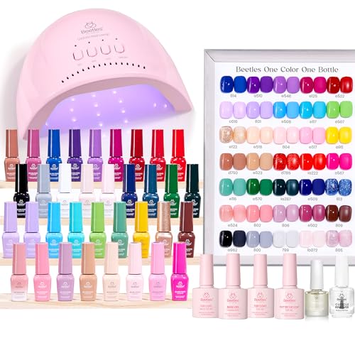 Beetles Gel Nail Polish Kit with U V Light - 35 Colors 68Pcs Gel Polish Set - color: C-Seasonal Whispers