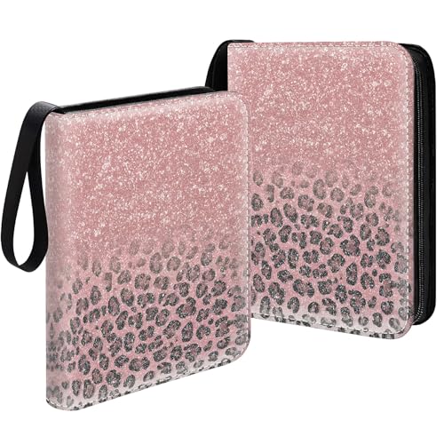 Card Binder 400 Pockets, 50 Sleeves Large Binder Trading Cards Holder 4 Pocket, Storage Organizer, Album Folder Case Protector Collector Gift Pink Silver Leopard Print Aesthetics - color: Pink Silver Leopard Print Aesthetics, size: 4 Pocket