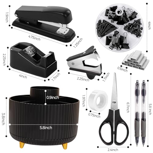 SKYDUE Black Office Supplies with Pencil Holder,Desk Accessories 11PCS - color: Black
