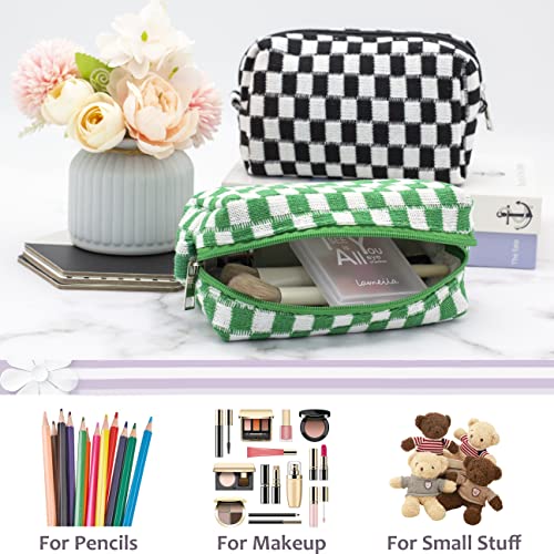 PAZIMIIK Checkered Makeup Bag for Purse, Small Travel Cosmetic Pouch,Green - color: Green