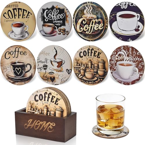 Bar Coaster Set, Drink Coaster for Home Decor, Wood Coffee Coasters 8Pack (Coffee-Brown) - color: Coffee-brown