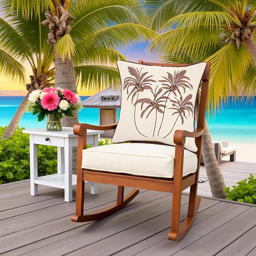 Embroidered Throw Pillow Covers 18x18 Pack of 2 Brown Coconut Trees - color: Brown Coconut Palm Trees