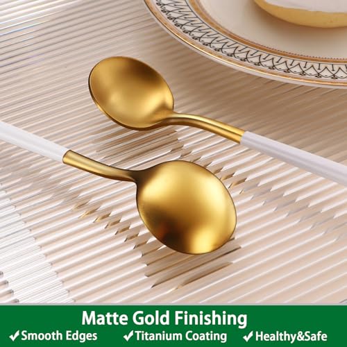 9 Inches Satin Gold Stainless Steel 18/10 Iced Teaspoons With White Handle,Set Of 4 Latte Spoons,Long Handle Coffee Stirring Spoons,Sundae Spoon For Mixing Cocktail Spoon - color: Gold-White Handle, size: 9 Inch