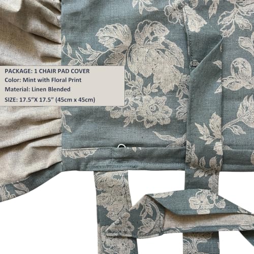 Korean Made Chair Pad Slipcover, 1 Cover, 17.5"x17.5" Chair Cushion Cover Ties with Ruffle Farmhouse Decor Covers Only, Gift for Mom (Mint Floral) Stocking Stuffer - color: Mint