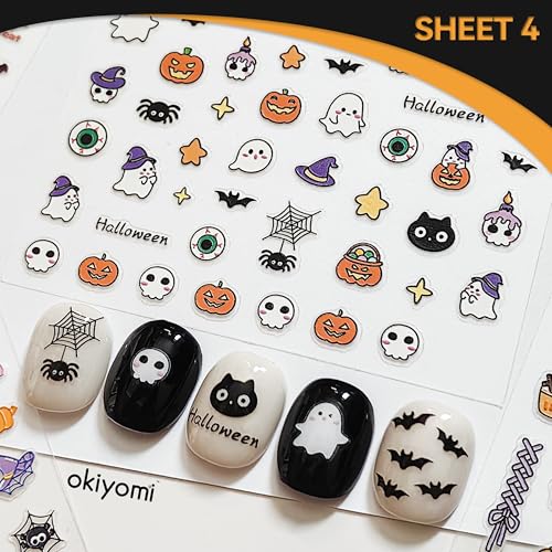 Okiyomi Halloween Nail Stickers for Kids, 3D Glow in the Dark, 4 Sheets - color: 5d Halloween