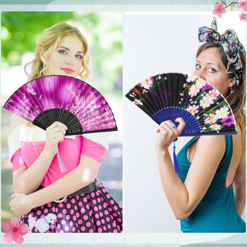 Zonon 4 Pack Hand Held Folding Fans for Women Silk,Vintage Butterfly - style: Vintage Butterfly