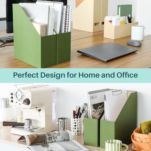 Magazine Holder - File Holder and Desk Organizer, Cardboard Book Organizer and Storage Box for Documents, Magazine Holder Rack for Office, Home and Classroom (Leaf Green, 6-Pack) - color: Leaf Green, 6-Pack