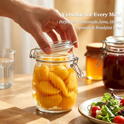 ComSaf Ribbed Glass Mason Jars with Airtight Lids 25 oz 6 Pack Coffee - size: 25 fl oz x 6 - Ribbed