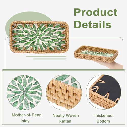 Key Basket Tray for Entryway Table,Woven Rattan Tray Rectangular - color: Green, size: 8.3" x 4.3" x 1.6"