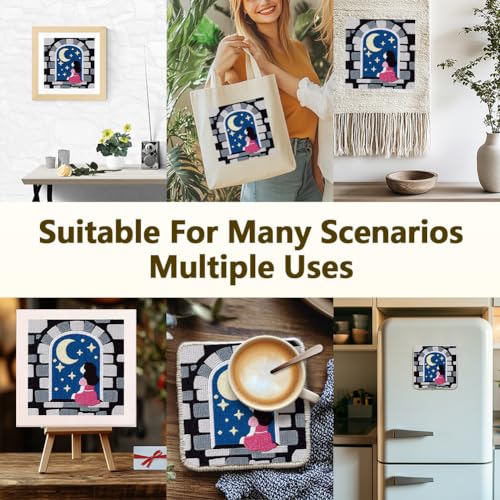 DOODLREAM Night Princess Punch Needle Kit for Beginner 9.4" x 9.4" - color: Moon Stars Night