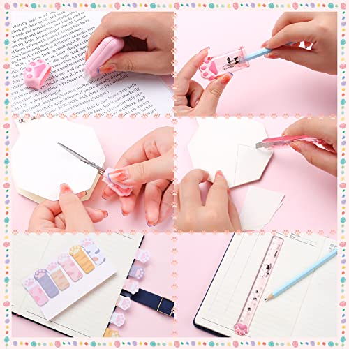9 Pcs Cute Cat Paw Stationery Set Kawaii School Supplies Including Pencil Sharpener Retractable Eraser Correction Tape Sticky Notes Ruler Mini Scissors Utility Knife for Cat Lovers Students (Pink) - style: Style B(Pink)