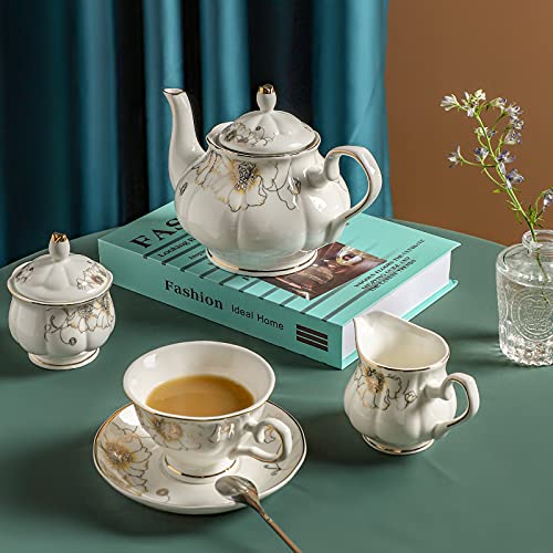CHENP.HMC Tea Set 22-Piece Porcelain Ceramic Coffee(Chrysanthemum) - color: White Yellow