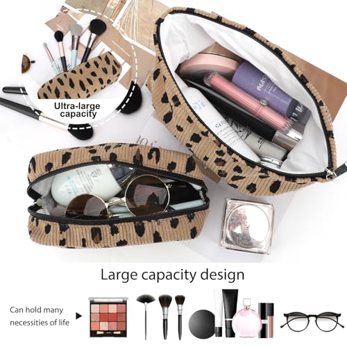EIMMBD Makeup Bag 3 Pieces Large Capacity Cosmetic Bags Travel Toiletry Bag Organizer Cute Makeup Pouch Storage for Women(Brown Leopard) - color: Brown Leopard