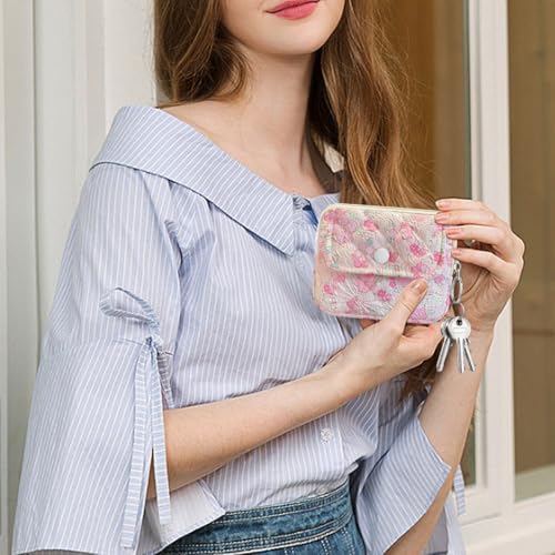 Cute Prints Cotton Quilted Coin Purse for Women Girls - color: FLOWER WHITE RABBIT