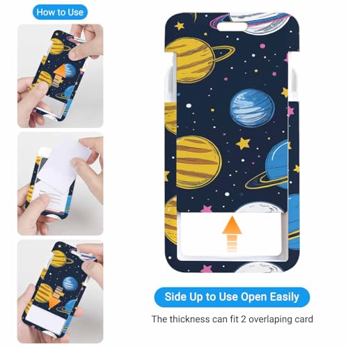 ID Badge Holder with Lanyard Easy to Use Space Pattern Badge Holder Colorful Planets and Stars for Workers Events Schools - color: Space Pattern