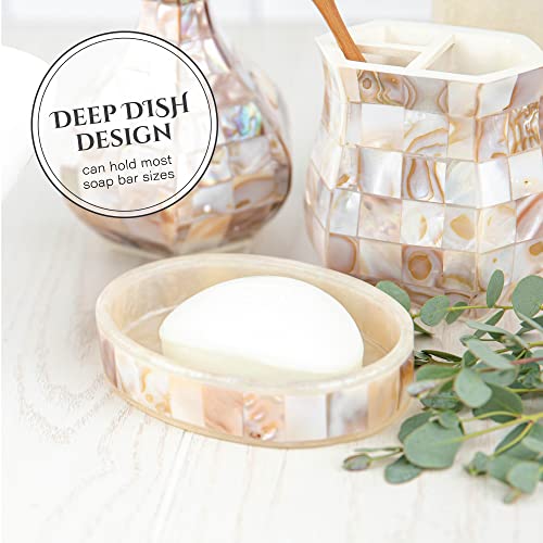 Milano Soap Dish for Bathroom - Decorative Dry Bar Holder Finished in Beautiful Mother of Pearl - Durable Resin Design - Best Dishes for Sink/Bath/Shower/Bathtub Decor - style: Soap Dish
