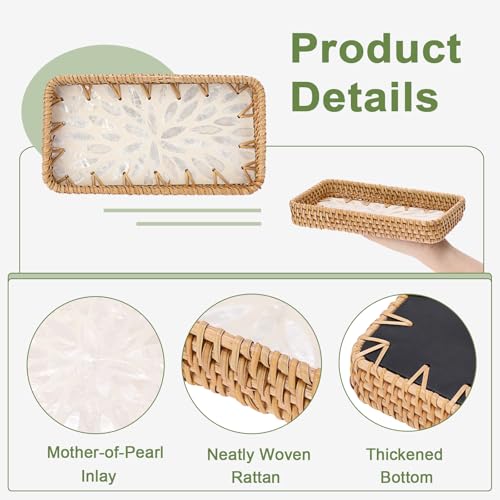 Key Basket for Entryway Table, Rattan Tray Rectangular Key Holder - color: White, size: 8.3" x 4.3" x 1.6"
