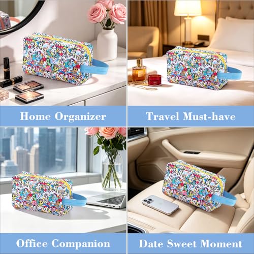 tokidoki Travel Makeup Bag for Women, Cute Unicorno Cosmetic Bag, Compact Skincare Vanity Pouch, Portable Cosmetiquera Toiletry Bag for Travel, Work, Home, Perfect Gifts for Women Girls (Blue) - color: Blue