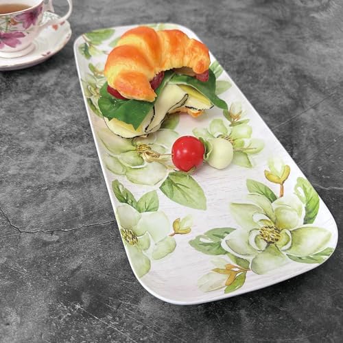 UP Magnolia Melamine Serving Tray, 15 x 6.5 Inch Rectangular Serving Platter, BPA Free Food Tray for Party Entertaining - color: Magnolia