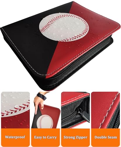 Baseball Card Binder 440 Pockets, 55 Sleeves Large Baseball Binder 3 Ring Zipper Trading Cards Holder 4 Pocket, Sport Card Collection Folder Book Storage Organizer, Album Case Protector Collector Gift - color: Red-Black, size: 440 Pockets