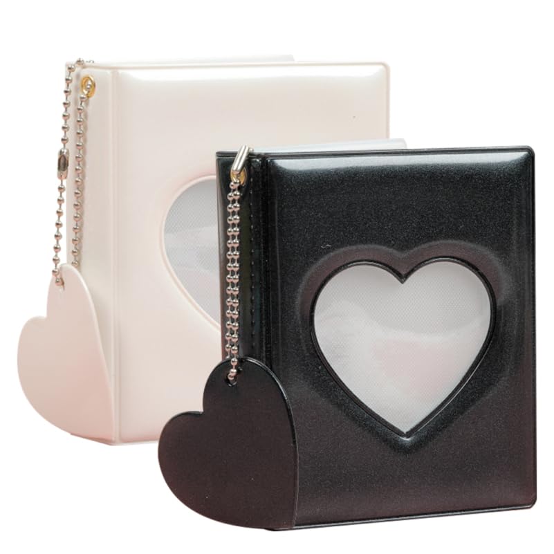 Cabilock 2-Pack Mini Photocard Binders with Heart Windows, Black and White