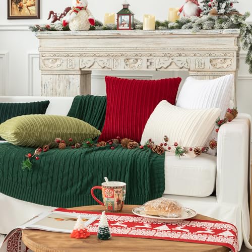 Kevin Textile Striped Corduroy 16”x16” Pillow Covers 2 Pack, Pure White - color: Pure White, size: 16" x 16" (Pack of 2)