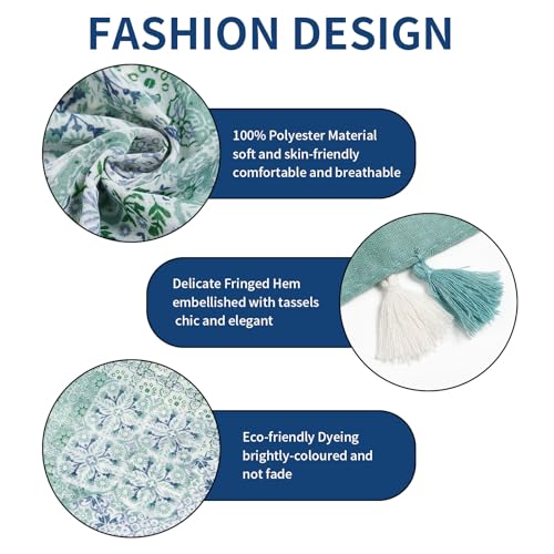 QIUTIMIY Scarf for Women Lightweight Soft Floral Leopard Printed Scarves Fall Winter Fashion Shawl Wrap with Fringe - color: Flower-green White