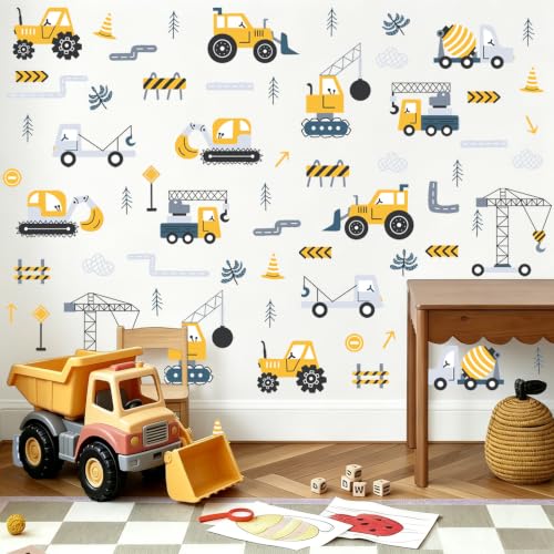 6 Sheets 64 PCS Construction Vehicle Wall Decals Truck Wall Stickers - color: Construction