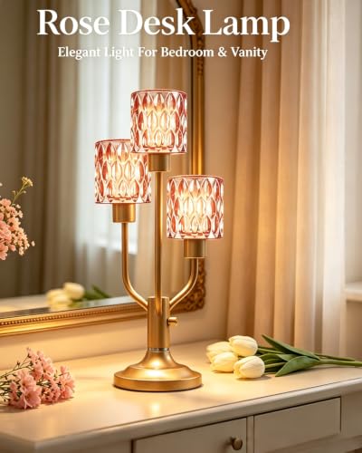 Lightdot Mid Century Modern Red Glass Table Lamp 3 Bulbs Included Dimmable - color: 20-Gold-Pink-Cylinder