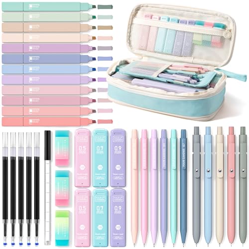 Four Candies School Supplies with Cute Pencil Case, 39ct, Blue - color: Blue, size: 39 Count (Pack of 1)