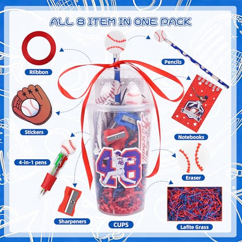 LiYiQ 24 Set 247 Pcs Baseball Party Supplies Return Gifts for Party, Student Stationery Gifts from Teacher Rewards Prizes, Pencil Erasers Notebooks Stickers for Baseball Classroom Birthday - style: Baseball
