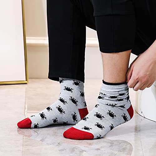 Mens Dress Socks, 5 Pair Combed Cotton Colorful Patterned Funny Crew Socks for Men Comfort - color: Crab