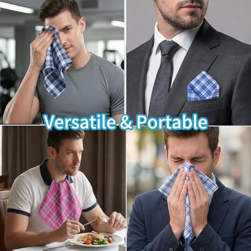 5 Pack Soft Cotton Handkerchiefs for Men - Assorted Plaid & Striped Patterns, Highly Absorbent & Machine Washable, 16"×16" Premium Pocket Squares for Men for Formal & Daily Use