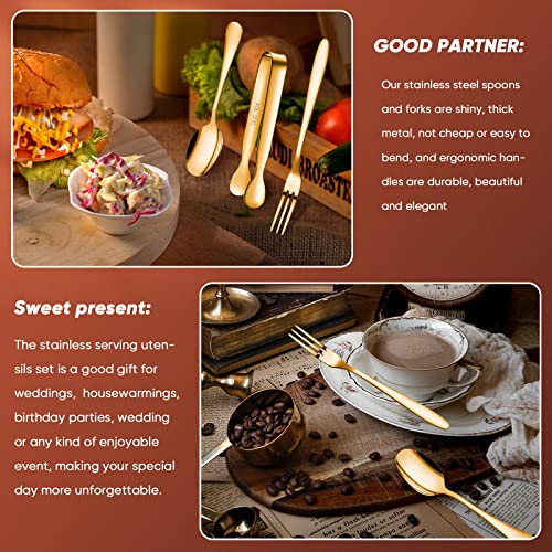 24 Pcs Mini Appetizers Forks and Spoons Tongs, Vivid Sharp Spoon, Golden - color: Golden, size: Sharp Spoon