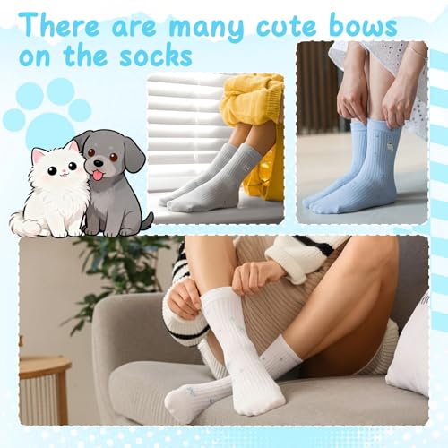 5 Pairs Women Embroidered Cotton Dachshund Socks Bow Cat
