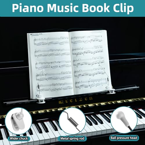Piano Music Book Clip, Sheet Music Page Holder for Music Stand, White - color: White