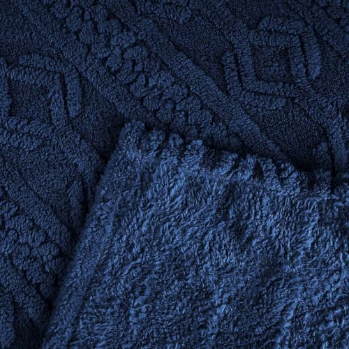 SUPERIOR Fleece Boho Jacquard Blanket, Decorative Blankets for Bedroom, Sofa, Plush, Fluffy, Soft, Cute Room Decor, Beautiful Cover, Comfort Essentials, Arctic Collection, Full/Queen, Navy Blue - color: Navy Blue, size: Full/Queen