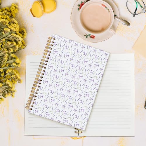 MOFUYU Purple Spiral Preppy Notebook,Floral Journals - color: Lavender(pink)