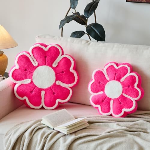 Flower Shaped Decorative Throw Pillow Cushion for Bed Couch, Cute Flower Plush Throw Pillows Home Decor Floor Pillow Seating Cushions (Hot Pink, 17.7 Inches) - color: Hot Pink, size: 17.7 Inches