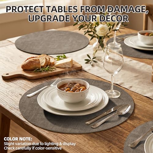Placemats Set of 6, 15 Inch Round Faux Leather Place Mats - color: R-drak Coffee