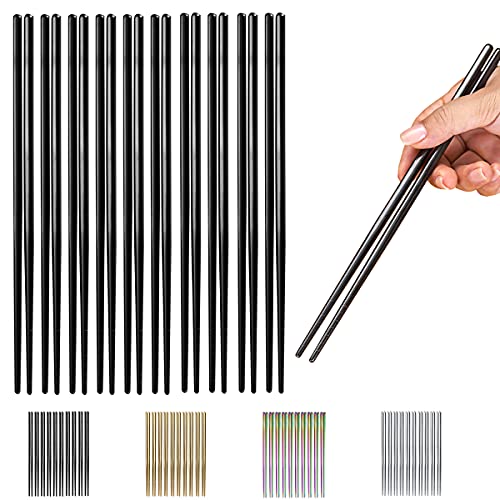10 Pairs Reusable Chopsticks, Titanium Black Plating Stainless Steel Metal Chop Sticks, Japanese Chinese Korean Chopstick Dishwasher Safe, 8.9 Inch (Black / Chop sticks) - color: 4. Black