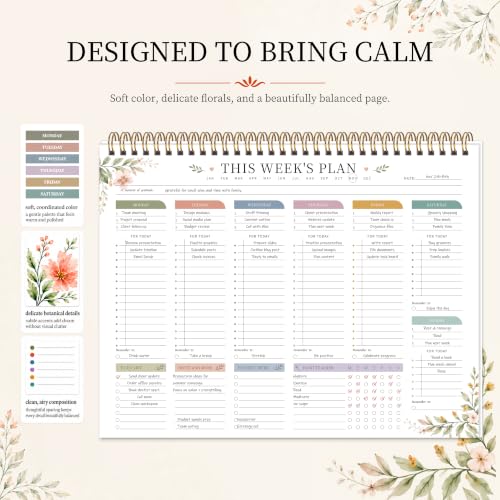 Weekly To Do List Notepad with Habit Tracker, 8.5" x 11" - color: Flower