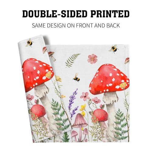Mushroom Plants Placemats Set of 4，Rustic Wildflowers Heat Resistant Washable Place Mats 12x18 Inch Farmhouse Decor Table Mats for Party Kitchen Dining Indoor Outdoor - color: Mushroom