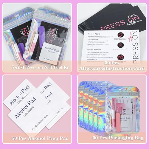 Press On Nail Tool Kit Nail Prep Kit Packaging (50pcs in Purple) - size: 50pcs in purple