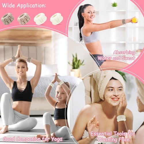 Chuangdi 4 Pairs Wrist Bands for Washing Face Microfiber,Khaki, Beige - color: Khaki, Beige